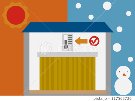 断熱カーテンのある家の夏と冬のイメージ素材 117565726