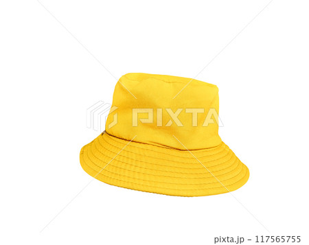 yellow bucket hat isolated on white yellow bucket hat isolated on white 117565755