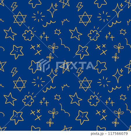 Various star and abstract sparkle doodle hand drawn seamless pattern background for wrapping and wallpaper 117566079