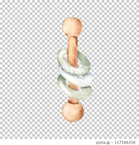 Wooden Rattle Eco Baby Toy. Watercolor hand drawn illustration in blue, green and beige tones isolated on white background. Clip art for Kids goods, tags, Baby Shower invitations and Newborn Greeting Wooden Rattle Eco Baby Toy. Watercolor hand drawn illustration in blue, green and beige tones isolated on white background. Clip art for Kids goods, tags, Baby Shower invitations and Newborn Greeting 117566356