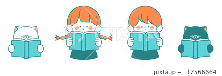 本を読む子どもとネコ 117566664