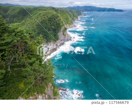 空撮「岩手県」圧倒的な高さの鵜の巣断崖をドローンで海側から撮影　田野畑村 117566679