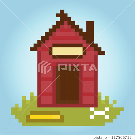 8 bit pixel house for dogs. barkitecture for game assets and cross stitches in vector illustrations. 8 bit pixel house for dogs. barkitecture for game assets and cross stitches in vector illustrations. 117566713