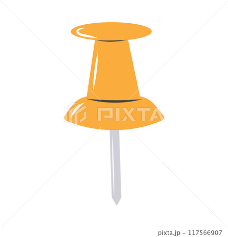 Push pin. Attach button on needle. School stationery symbol. Flat cartoon style. 117566907
