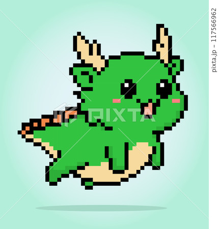 Pixel 8-bit dragon is flying. Animals in vector illustrations for game assets and logos. 117566962