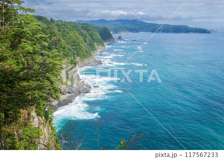 「岩手県」屏風のように5列に連なる鵜の巣断崖 田野畑村 「岩手県」屏風のように5列に連なる鵜の巣断崖 田野畑村 117567233