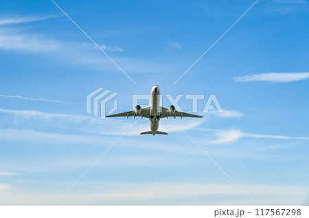 空港を離陸する飛行機 117567298