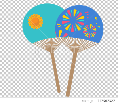 かわいい夏の柄のうちわ。うちわのイラスト	 117567327