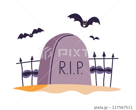 Gravestone with Bats Halloween Scene 117567511