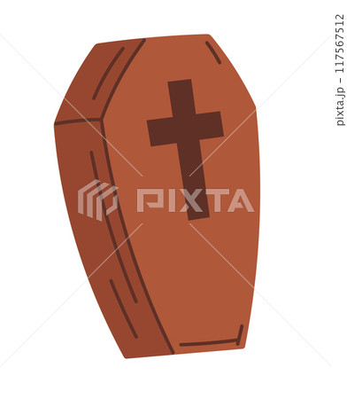 Wooden Coffin with Cross Illustration Wooden Coffin with Cross Illustration 117567512