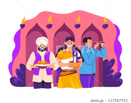 Family Celebrating Diwali Together vector 117567555