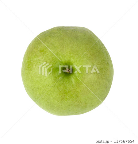 Guava is a tropical fruit with pink juicy flesh and a strong sweet aroma with leaf a white background Guava is a tropical fruit with pink juicy flesh and a strong sweet aroma with leaf a white background 117567654