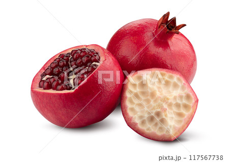 Ripe pomegranate fruit isolated on white background Ripe pomegranate fruit isolated on white background 117567738