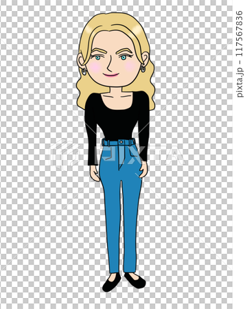 Full body illustration of a Caucasian woman in casual clothes 117567836