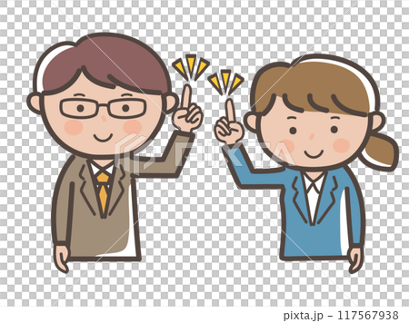 Upper body illustration of male and female businessmen as a boss and subordinate explaining the points 117567938