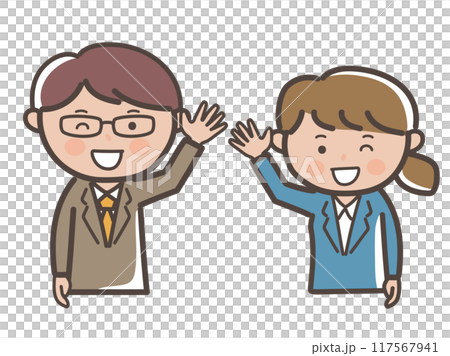 Upper body illustration of male and female businessmen, boss and subordinate image, greeting with a smile 117567941