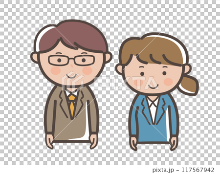 具有老闆和下屬形象的男女商人上半身插圖 117567942