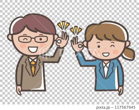 了解してOKする上司と部下イメージの男女ビジネスマンの上半身イラスト 117567945