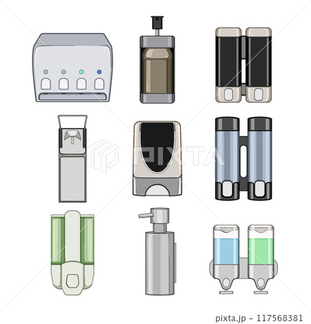 wall soap dispenser set cartoon vector illustration wall soap dispenser set cartoon vector illustration 117568381