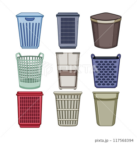 laundry basket plastic set cartoon vector illustration 117568394