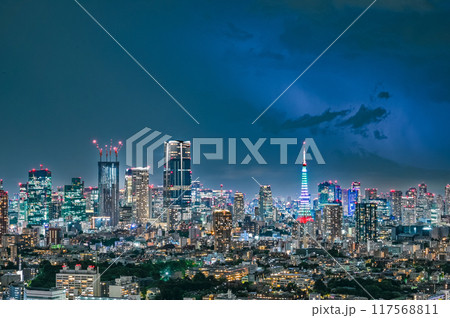 東京の夜景と雷 東京の夜景と雷 117568811