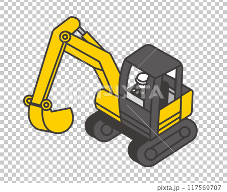 Isometric vector illustration of a worker operating a shovel 117569707