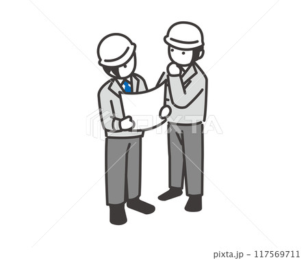 建設現場で打ち合わせをする作業員のアイソメベクターイラスト素材 建設現場で打ち合わせをする作業員のアイソメベクターイラスト素材 117569711