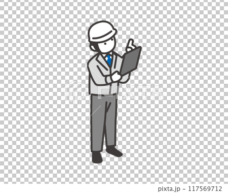 Isometric vector illustration of a worker pointing 117569712