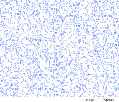 Abstract line drawing seamless pattern of various faces. 117569831
