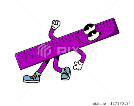Cartoon groovy school ruler character. Isolated...のイラスト素材 [117570154 ...
