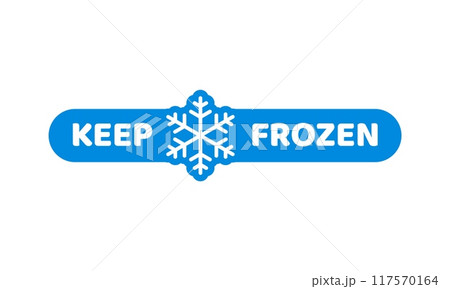 Blue frozen cold product icon, ice crystal label and badge. Isolated vector sticker, features snowflake or frost symbol for packages, refrigerated food production or frosty cold preservation items 117570164
