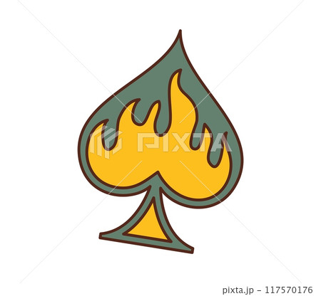 Casino cartoon groovy spades card icon for gambling poker game, vector symbol. Casino poker jackpot or slot machine lucky spin icon of spades with fire flame for gamble sign in groovy cartoon art Casino cartoon groovy spades card icon for gambling poker game, vector symbol. Casino poker jackpot or slot machine lucky spin icon of spades with fire flame for gamble sign in groovy cartoon art 117570176