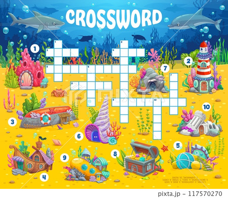Crossword quiz game grid, underwater cartoon houses vector worksheet. Kids word puzzle and english education maze with seashell, submarine, ship and boat bottom houses. Vocabulary crossword quiz game Crossword quiz game grid, underwater cartoon houses vector worksheet. Kids word puzzle and english education maze with seashell, submarine, ship and boat bottom houses. Vocabulary crossword quiz game 117570270