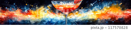 Vibrant Watercolor Cocktail Artwork - Dynamic Brushstrokes and Flowing Colors Capturing the Essence of Refreshing Drink Vibrant Watercolor Cocktail Artwork - Dynamic Brushstrokes and Flowing Colors Capturing the Essence of Refreshing Drink 117570828