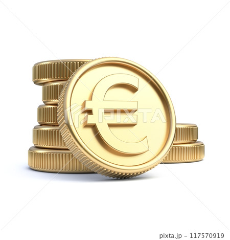 Golden coins with euro currency symbol 3D 117570919