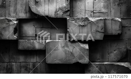 Abstract wall of textured concrete blocks with...のイラスト素材 [117571070 ...