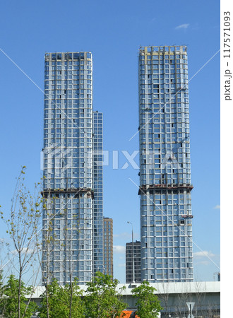 Moscow, Russia . Cityscape residential skyscraper under construction 117571093