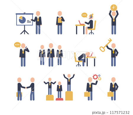 Corporate people pictograms. Career characters set. Office business workers. 117571232