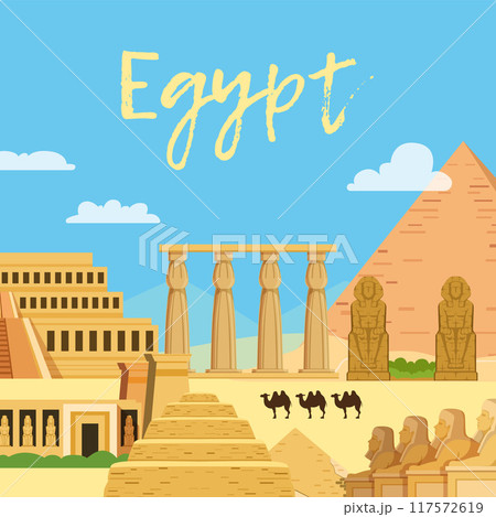 egypt background. historical landmarks in egypt pyramids sphinx vector cartoon template egypt background. historical landmarks in egypt pyramids sphinx vector cartoon template 117572619
