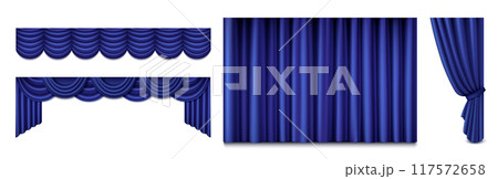 Blue silk curtains set isolated on white 117572658