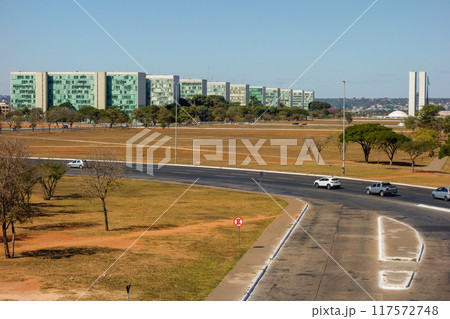 panoramic of Monumental Axis and buildings of Esplanade of Ministries in Brasilia, Brazil panoramic of Monumental Axis and buildings of Esplanade of Ministries in Brasilia, Brazil 117572748