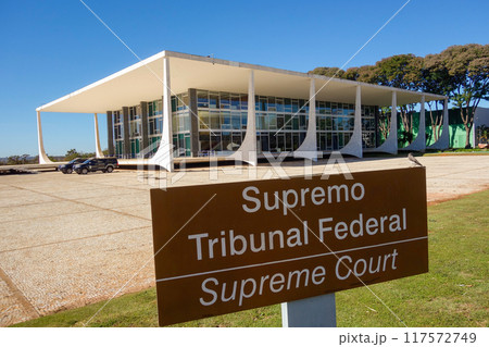 information board of Supreme Federal Court building in Brasilia, Brazil, External view. Supremo Tribunal Federal information board of Supreme Federal Court building in Brasilia, Brazil, External view. Supremo Tribunal Federal 117572749
