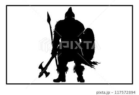 dwarf warrior silhouette, Viking with axe detailed vector silhouette dwarf warrior silhouette, Viking with axe detailed vector silhouette 117572894