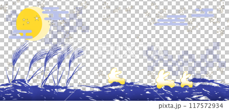 十五夜月とうさぎ 青（横長） 117572934