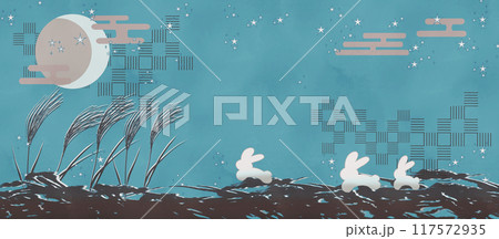 十五夜月とうさぎ 緑（横長） 117572935