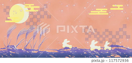 十五夜月とうさぎ オレンジ（横長） 117572936