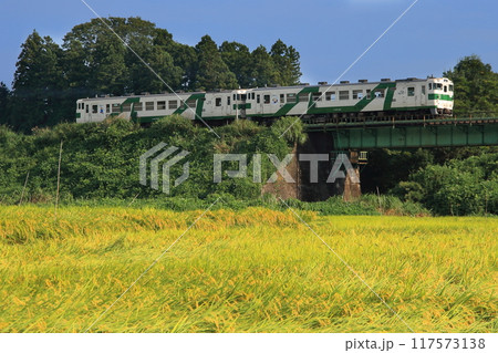 豊作の田んぼに見送られて鉄橋を渡る烏山線キハ40形気動車_2009/9/5撮影 豊作の田んぼに見送られて鉄橋を渡る烏山線キハ40形気動車_2009/9/5撮影 117573138