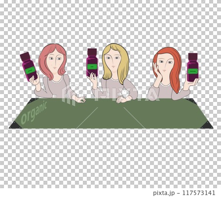 手に精油を持ってアロマを楽しむ女性 117573141