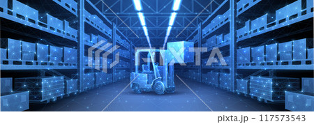 Digital warehouse. Automatic stock storage, modern distribution building 117573543