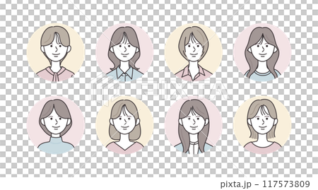 Various women's icon illustration set 117573809